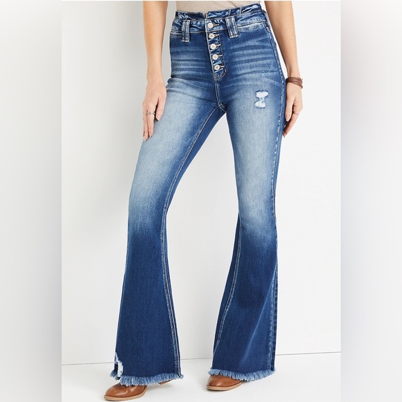 KanCan Denim - KanCan Flare High Rise Ripped Button Fly Jean